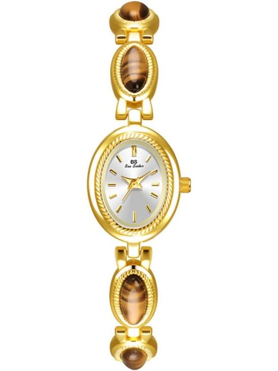 Accessories - Women's Gold And Brown Analog Quartz Oval Dainty Vintage Bracelet Luxury Watch